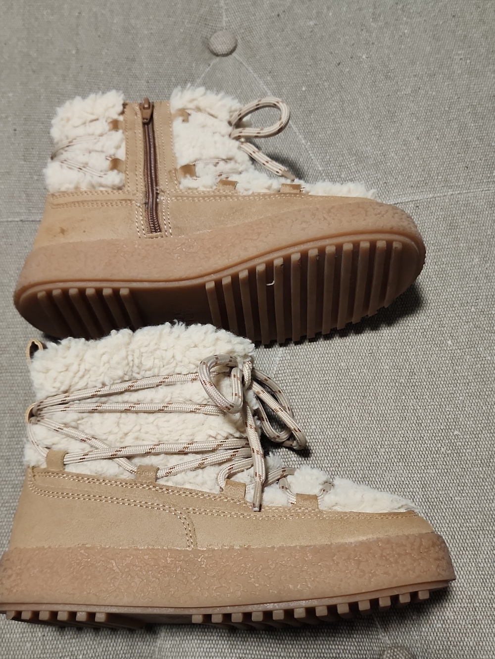 Zara Girls Shearling Fleece Ankle Snow Boots Shoes Boho Skater